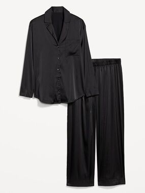 Old Navy Black Satin Button-Up Pajama Set Size Small